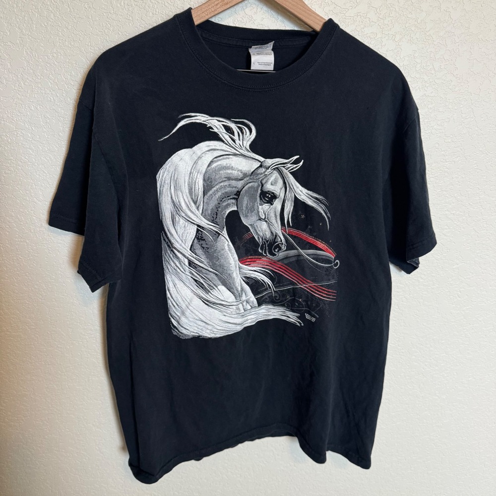 Vintage Aesthetic Horse Girl Gildan Glitter Graphic Tee Large Black